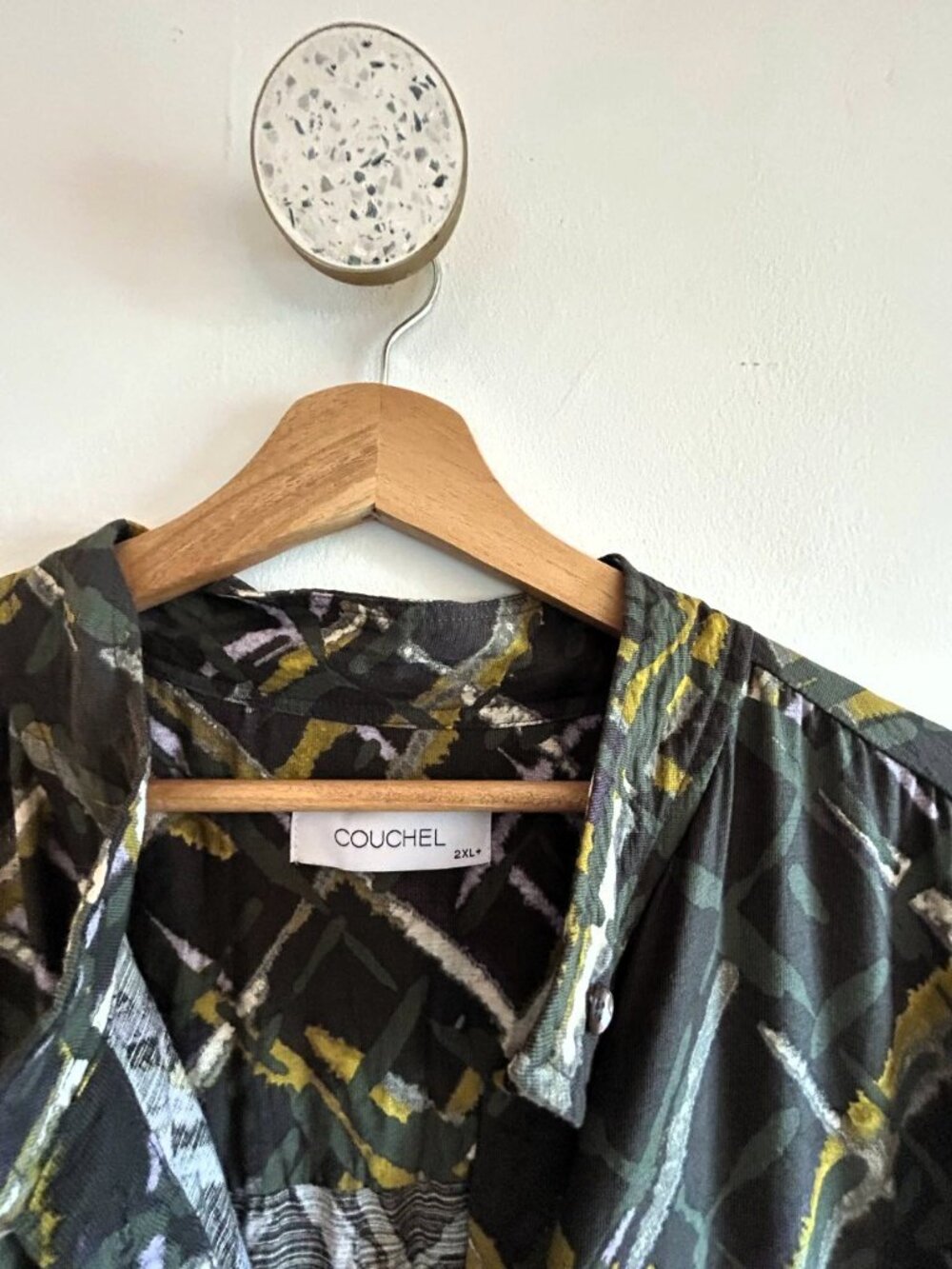 Couchel Moda Midi Shirt Dress - Green Abstract Print - 3X